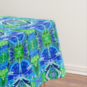 Nappe Motif Batik de papillon et de médaillon en bleu