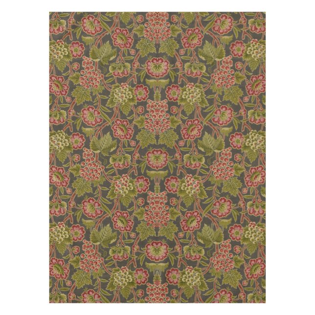 Nappe Motif botanique antique de fleurs rouges et de rai (Devant)