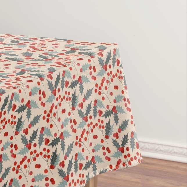 Nappe Motif botanique de Noël Holly Berry moderne (In Situ)