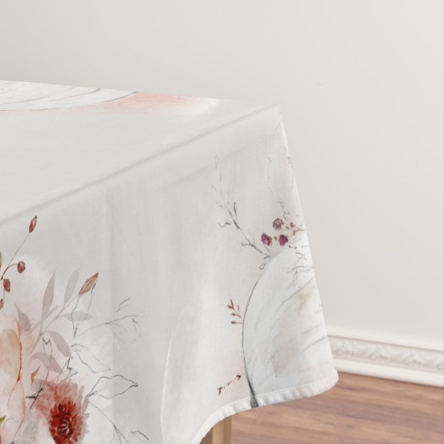 Nappe Motif citrouille automne fleuri pays aquarelle (In Situ)