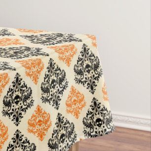 Nappe Motif crâne éffrayant Black Orange Gold Halloween