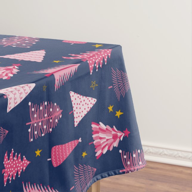 Nappe Motif d'arbre de Noël bleu et rose (In Situ)