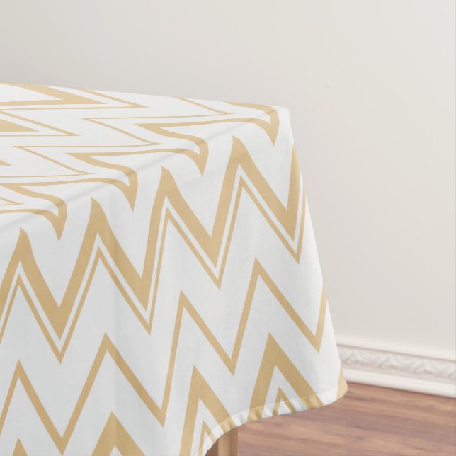 Nappe Motif de chevron blanc or neutre contemporain (In Situ)