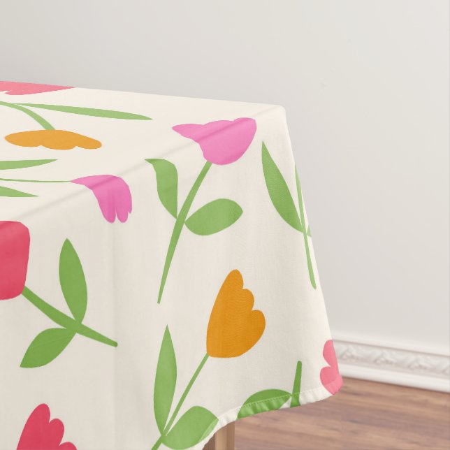 Nappe Motif de fleurs de tulipes rétro en orange, rose e (In Situ)