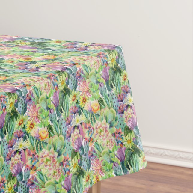 Nappe Motif de floraison exotique de cactus d'aquarelle (In Situ)