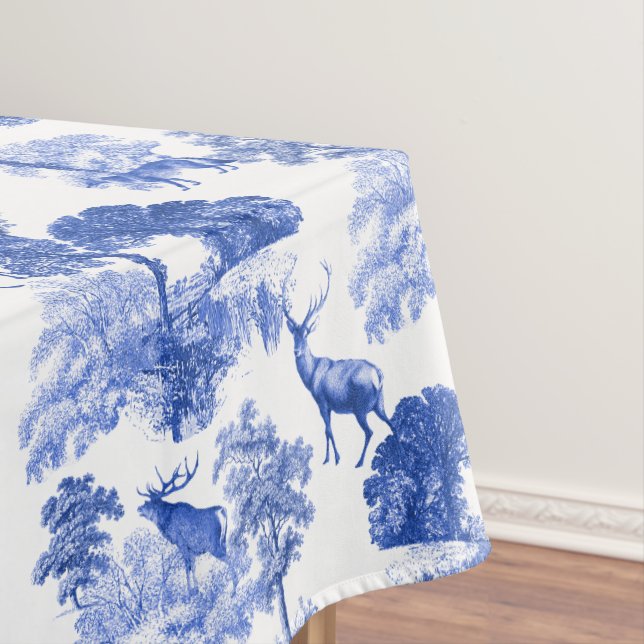 Nappe Motif de la forêt de cerfs de Toile Bleu Français (In Situ)