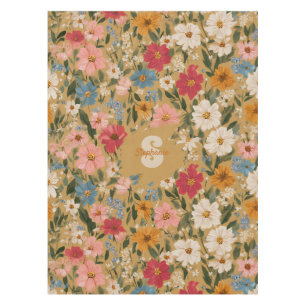 Nappe Motif de marguerite coloré vintage - moutarde