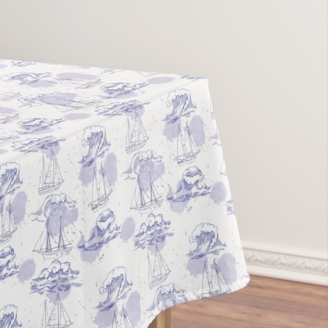 Nappe Motif de vagues et de bateaux d'aquarelle (In Situ)
