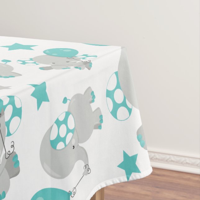 Nappe Motif Des Eléphants, Eléphants Mignons - Gris Bleu (In Situ)