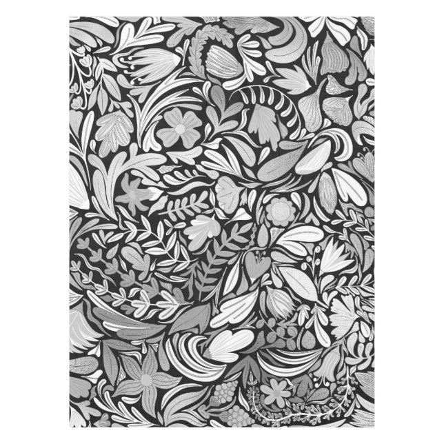Nappe Motif d'illustration Feuilles floraux noirs argent (Devant)