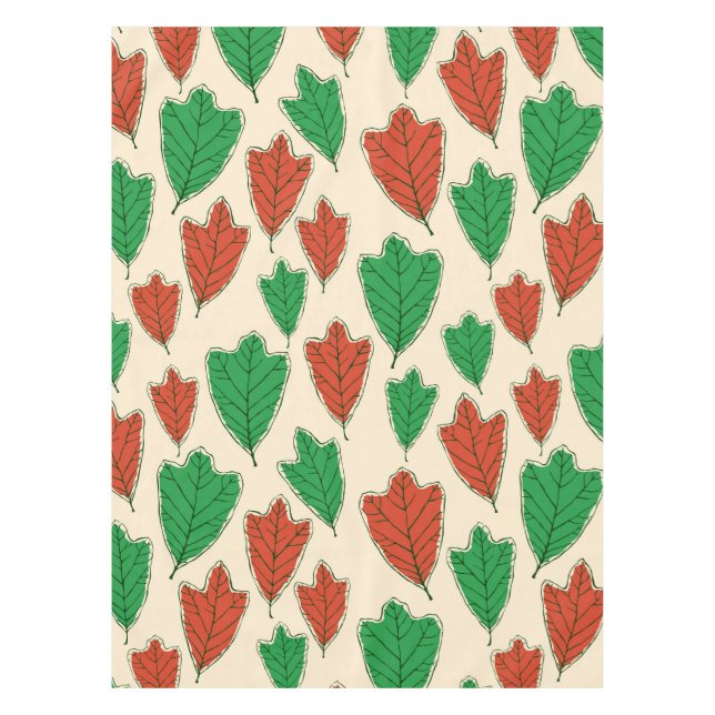 Nappe Motif Feuille contemporain de chêne rouge et vert (Devant)