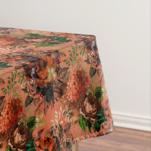 Nappe Motif floral abeilles dorées orange marron