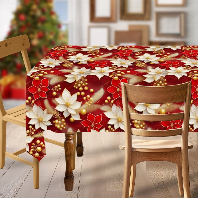 Nappe Motif floral blanc rouge Noël #17 ID1009 (Créateur téléchargé)