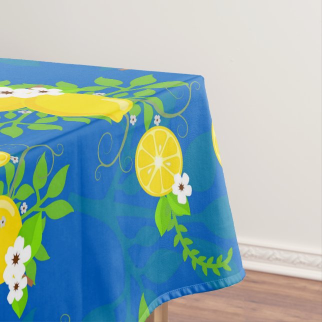 Nappe Motif floral de citrons bleus et jaunes ensoleillé (In Situ)