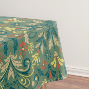 Nappe Motif floral élégant en jaune et rouge sur fond ve