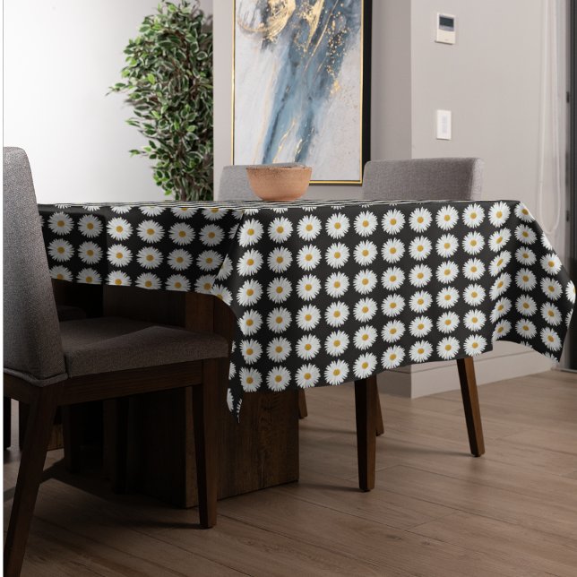 Nappe Motif floral marguerrier blanc sur noir (In Situ Table)