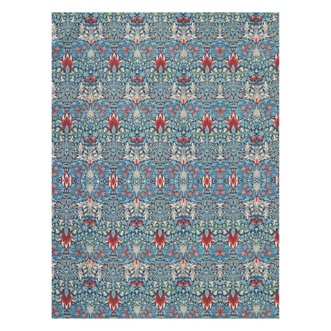 Nappe Motif floral sur fond bleu de feuilles vertes (Devant)