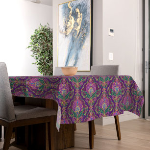 Nappe Motif floral violet, vert et or vintage