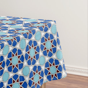 Nappe Motif géométrique marocain blanc bleu islamique