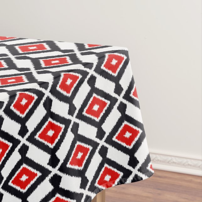 Nappe Motif Ikat - Rouge foncé, noir et blanc (In Situ)