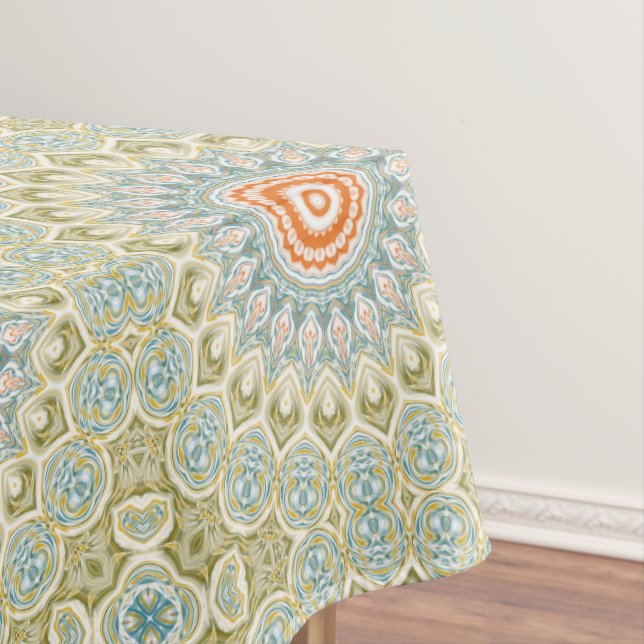 Nappe Motif Mandala orange et Turquoise avec accents or (In Situ)