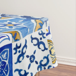 Nappe Motif méditerranéen italien bleu, blanc et jaune