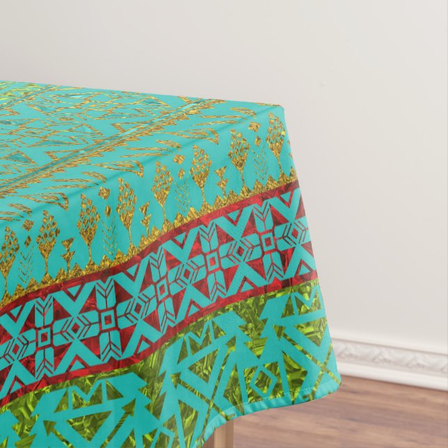 Nappe Motif mexicain de style - sarcelle d'hiver, or et (In Situ)