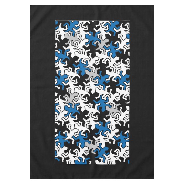 Nappe Motif Mosaic Geckos - bleu noir blanc gris (Devant)