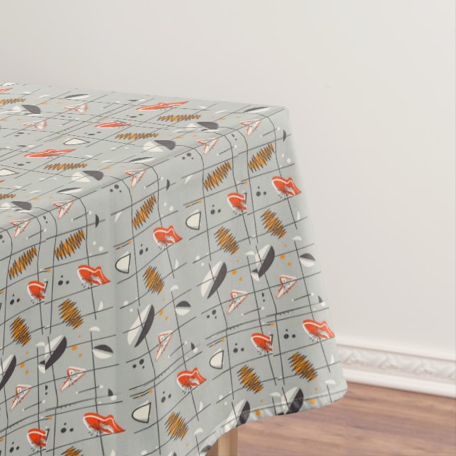 Nappe Motif rétro atomique orange gris blanc noir (In Situ)