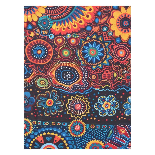 Nappe Motif tribal Abstrait et dynamique de Huichol (Devant)