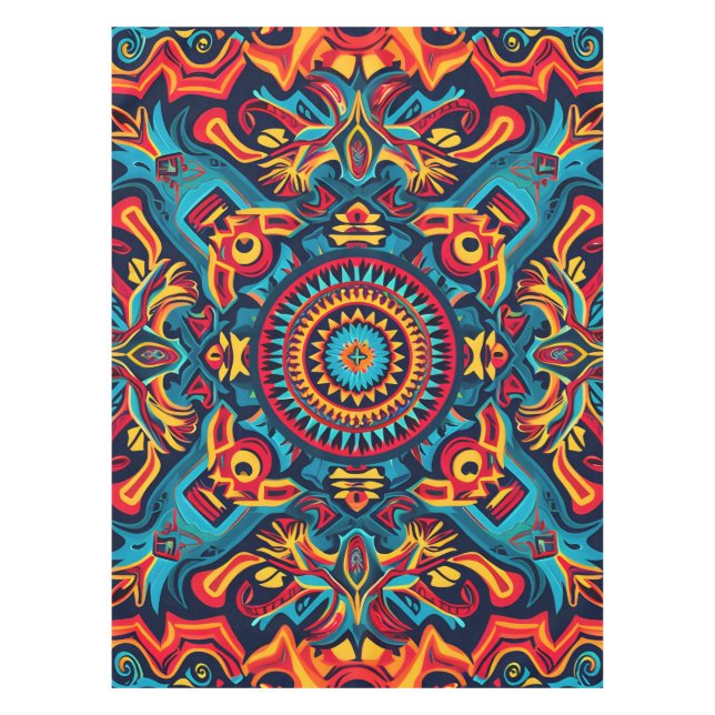Nappe Motif tribal Abstrait et dynamique de Huichol (Devant)