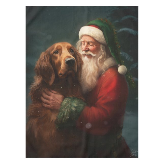Nappe Noël festif du Père Noël de l'Irish Red Setter (Devant)