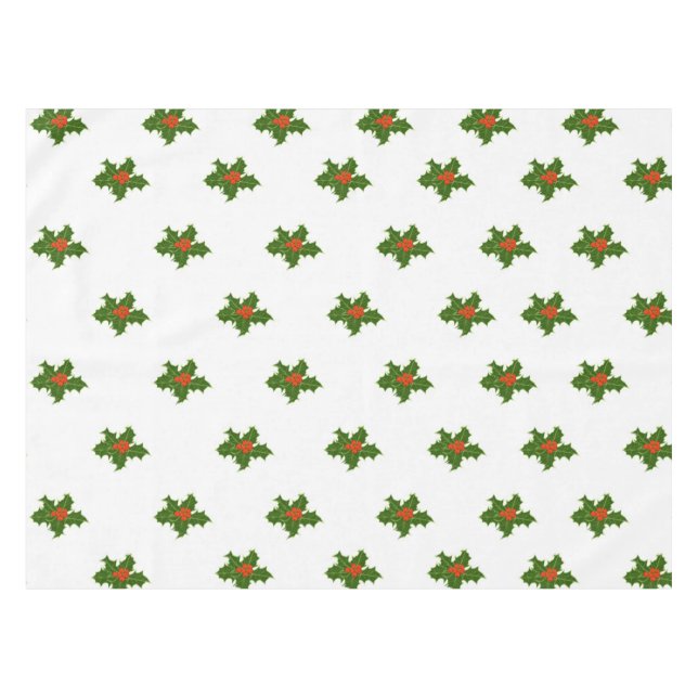 Nappe Noël Holly Motif avec baies rouges sur blanc (Devant (Horizontal))
