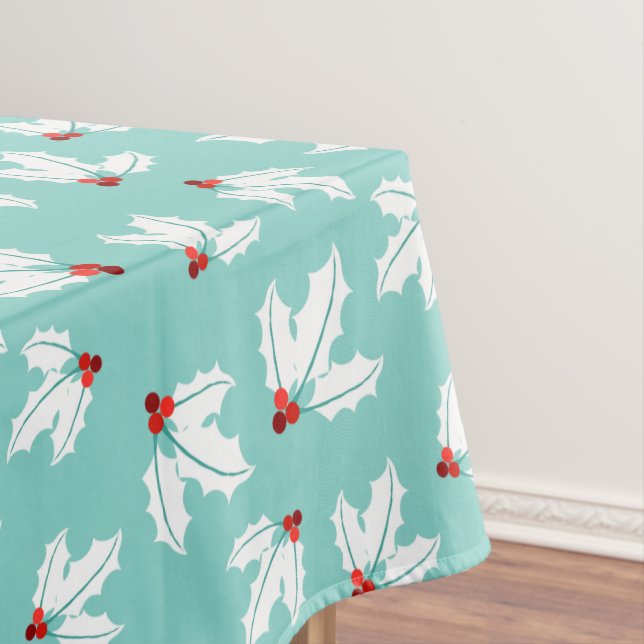 Nappe Noël rouge de baies de feuillage blanc turquoise (In Situ)