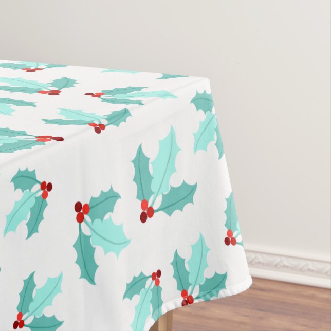 Nappe Noël rouge de baies de feuillage turquoise blanc (In Situ)