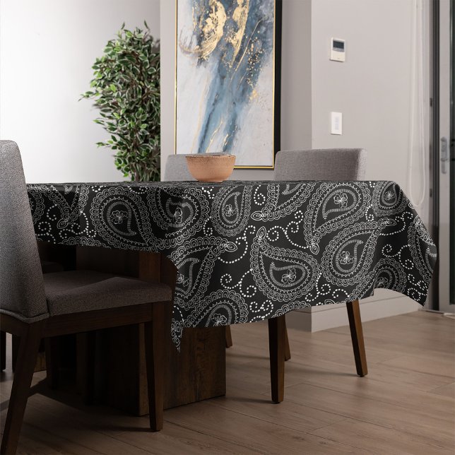 Nappe Noir & Blanc Elegant Damask Motif Floral (Créateur téléchargé)