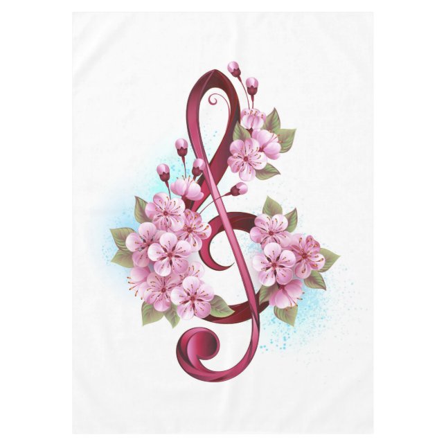 Nappe Notes de clef musicale en treble avec des fleurs S (Devant)