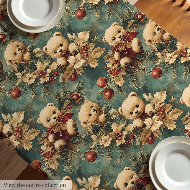 Nappe nounours de Noël vintage (Cute vintage Christmas teddy bears tablecloth)