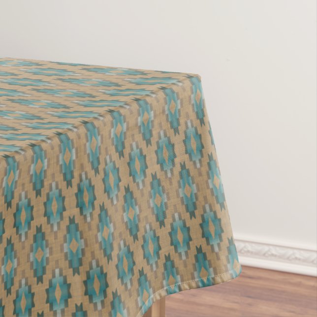 Nappe Ochre Brown Taupe Turquoise Blue Tribal Art Motif (In Situ)