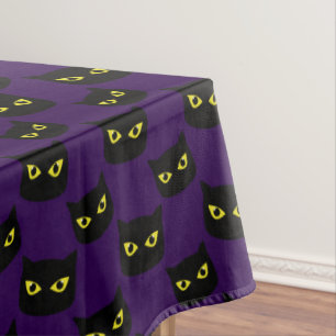 Nappe Oeil jaune de chat noir et violet motif Halloween