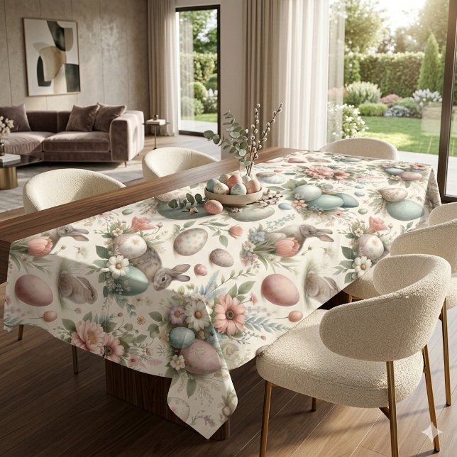 Nappe Œufs décoratifs de Pâques lapin de printemps paste (Rustic Pastel Spring Easter Bunny Decorative Eggs Tablecloth)