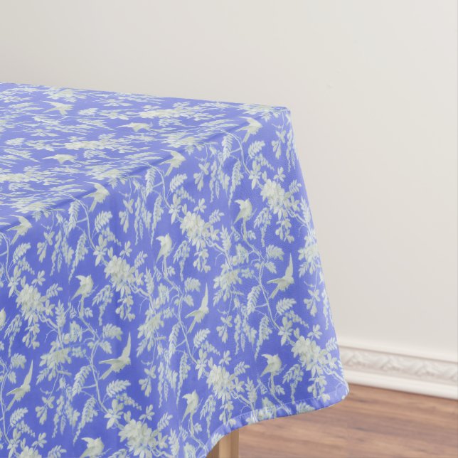 Nappe Oiseaux blancs et fleurs en bleu (In Situ)