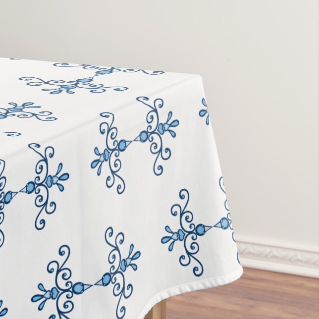 Nappe Oiseaux bleus croustillants sur motif diamant blan (In Situ)