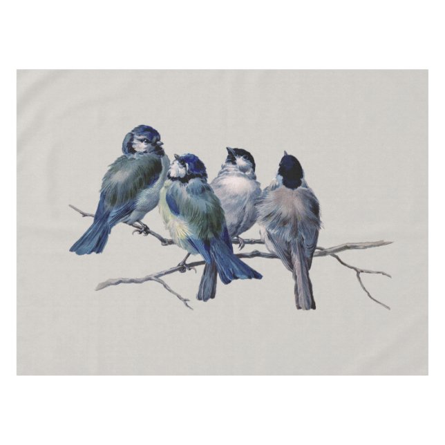 Nappe Oiseaux bleus élégants sur une branche (Devant (Horizontal))