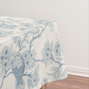 Nappe Oiseaux et fleurs de cerisier en bleu et blanc cas