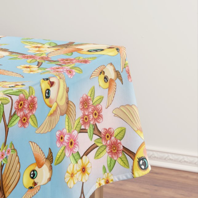 Nappe Oiseaux mignons et heureux parmi les fleurs du pri (In Situ)