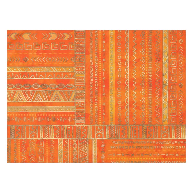 Nappe Or ethnique tribal de motif sur l'orange lumineuse (Devant (Horizontal))