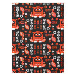Nappe Orange Et Black Folk Art Hibou Nordique