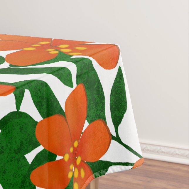 Nappe Orange Rouge Floral Vert Botanique Motif (In Situ)