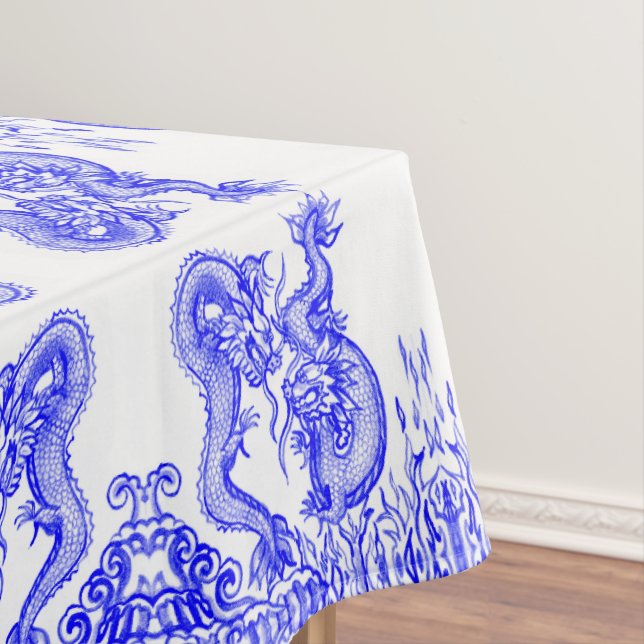 Nappe Oriental Blue Dragon chinois Motif incendie et eau (In Situ)